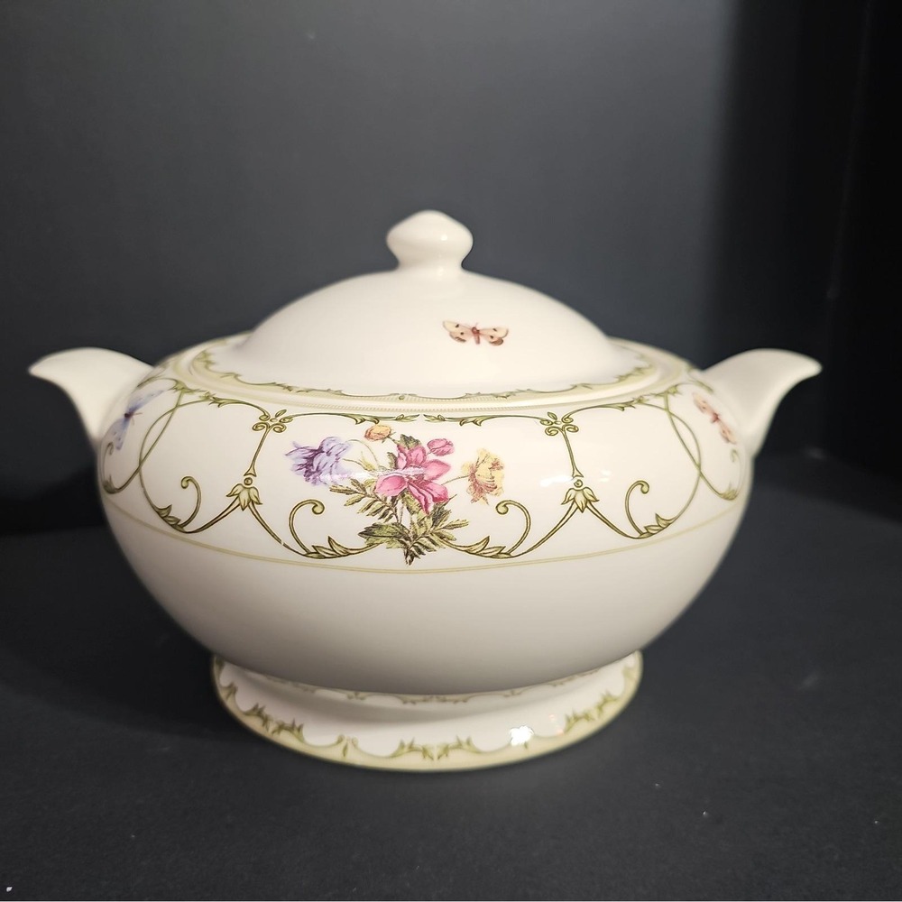 Queen's Covered Tureen Floral Butterfly Serving Bowl Made in India Cottagecore